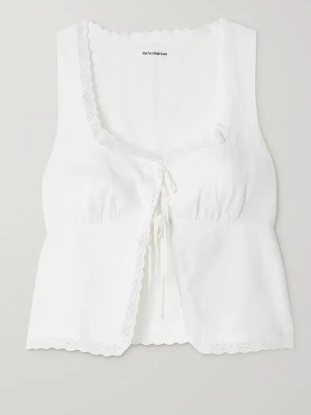 Reformation Rosalie White Lace Trimmed Linen Top Mila Shorts Set - Picture 2 of 10